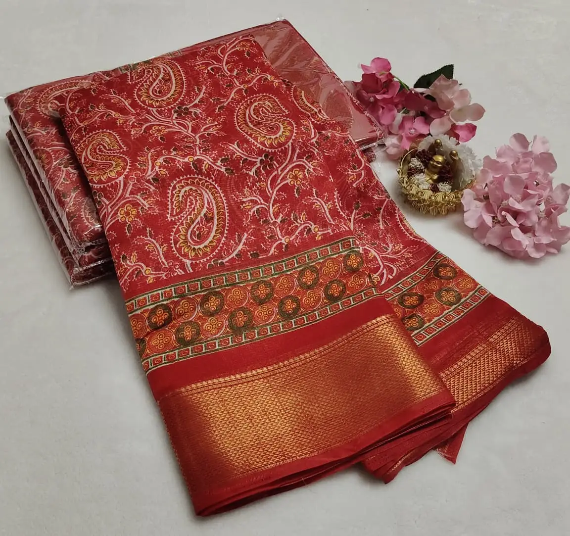 Paisley Jaal Floral Border Dolla Cotton Saree